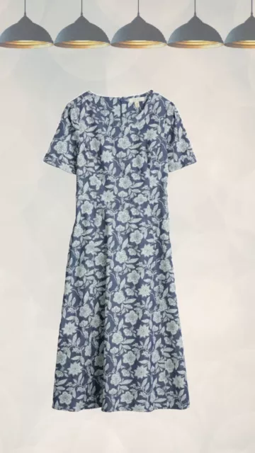 Ex Seasalt Women’s Trail Fox Patterned Chambray Dress in Blossom Indigo