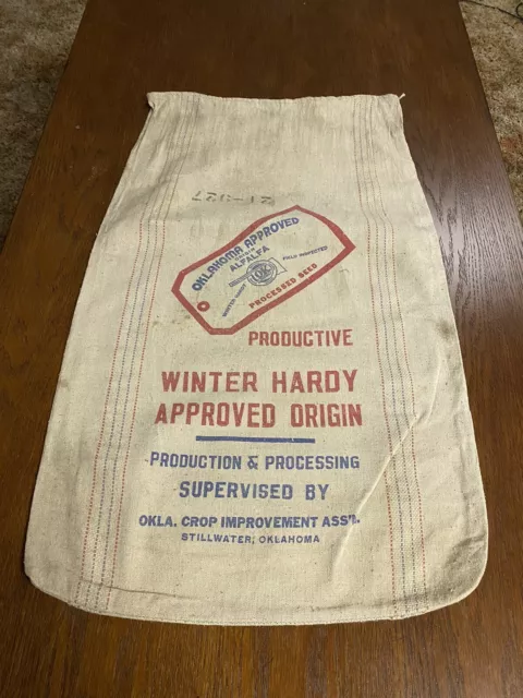 Vintage Oklahoma Certified Seed  Sack Feed Bag Tag Seed Corn Bean Alfalfa Cloth
