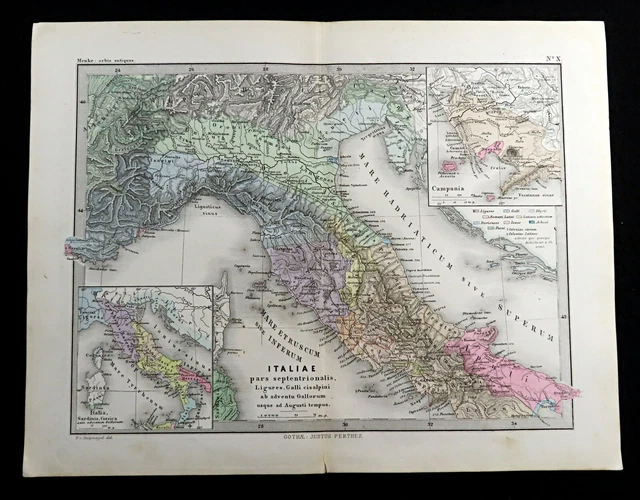 ANTICO ITALIA MAPPA Campania Apulia Roma Roman Empire Antico Incisione ...