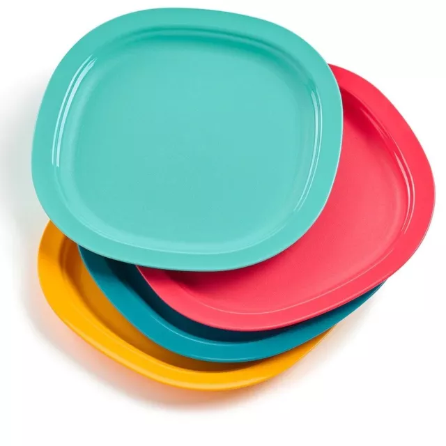 Tupperware Square Microwave Reheatable Luncheon Plates 4pc Set 9.5" Impressions