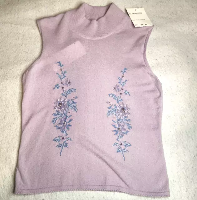 Escada Women Cashmere Sweater Tank US 4 DE 36 Lavender Embroidery Mock NWT $399