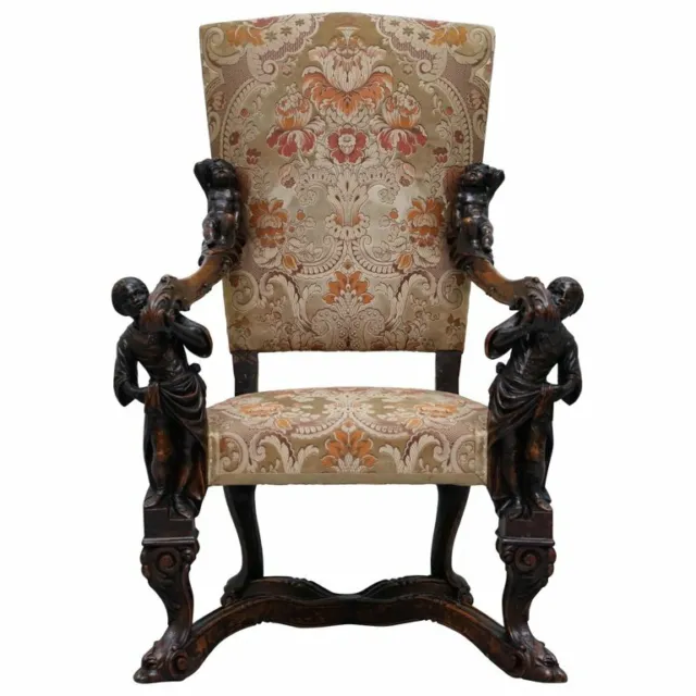 Valentino Panciera Besarel 19Th Century Italian Walnut Cherub Carved Armchair