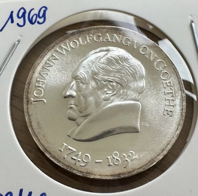 DDR 20 Mark Münze 220. Geburtstag Johann Wolfgang von Goethe 1969, 625er Silber