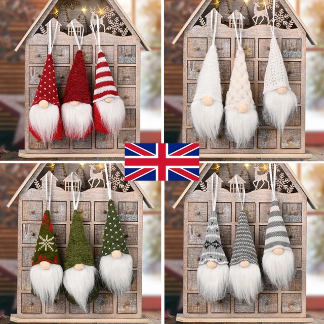 3Pcs Christmas Tree Hanging Gnome Plush Gonk Santa Doll Pendants Xmas Decor UK