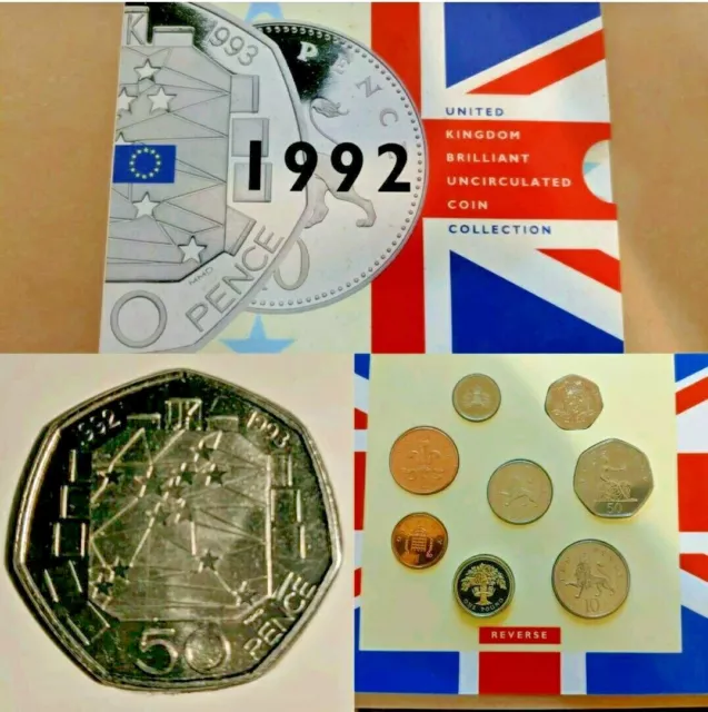 1992 Royal Mint Brilliant Uncirculated Coin Set With EEC 50p GB UK