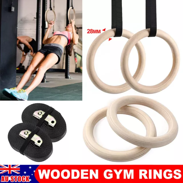 Wooden Gymnastic Olympic Rings Crossfit Gym Fitness Strength Training Ring 28mm