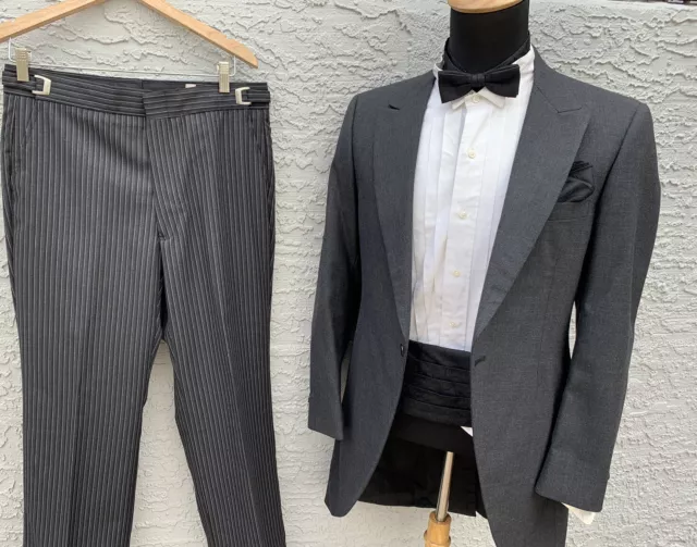 Vtg Tailcoat Tuxedo Peak Lapel 3 Piece 40L 32x32 After Six 70s Tuxedo Cummerbund