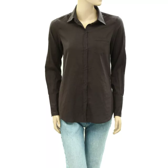 Nili Lotan Coton Voile Nl Bouton vers le Bas Haut Chemisier Solide Col Chemise S