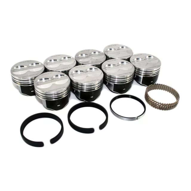 Speed Pro FMP H345DCP Coated Flat Top Pistons 5.7" Rods Moly Rings Set Chevy 350