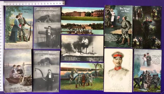 WW1 Lot 11 Künstlerkarten Jux Scherz Humor Patriotik Militär Adel Feldpost