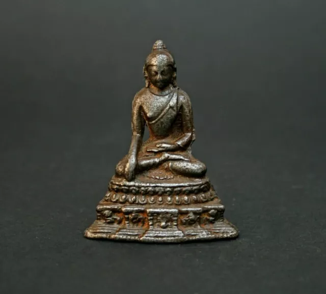 Rare Antique Thai Cast Iron Buddha Stupa Bhumisparsha Mudra Touching The Earth