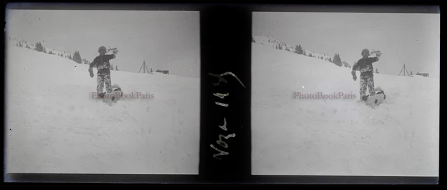 France Col de Voza Ski NEGATIF Photo Stereo Plaque de verre VR11r9  
