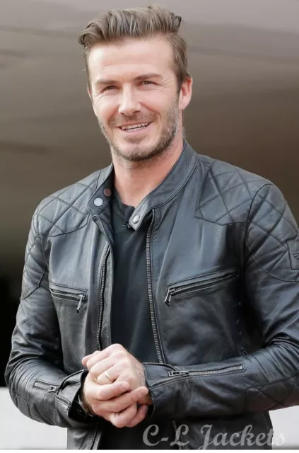 David Beckham Faux Leather Jacket Men's Black Motorcycle Jacket (BNWT)