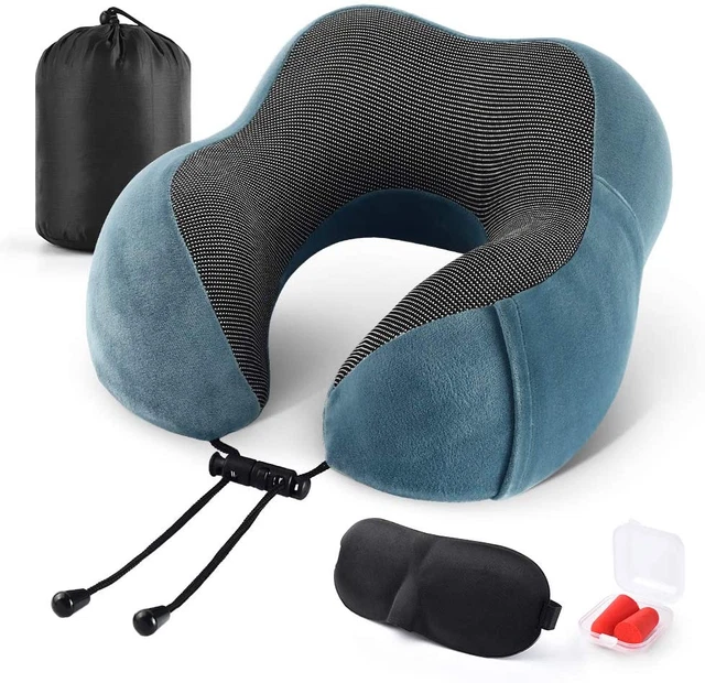 Travel Pillow 100% Memory Foam Pillow, Neck Pillow for Airplane, Neck & Head Sup