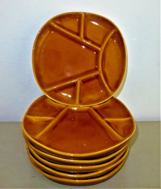 Lot De 6 Assiettes à Fondue En Faïence De Gien - Marron Vintage 1970 - France