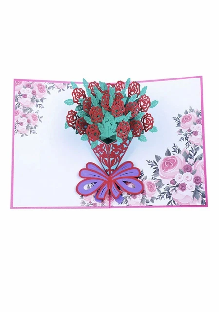 Carte D'anniversaire Pop-up 3D Roses Papillons - Pour Femme, Maman, épouse, Sœur - Avec Enveloppe Et Carte De Vœux