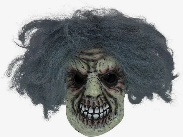 Masque Zombie Adultes Hommes Femmes Déguisement Halloween Avec Cheveux Gris