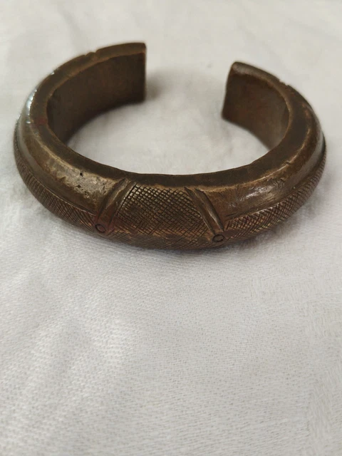 Bracelet Ethnique Indien Ancien Kada - En Bronze Doré - Style Tribal - Occasion "dans Son Jus"