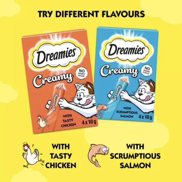 New Dreamies Creamy Sticks 10g With Tasty Chicken & Scrumptions Salmon UK Seller