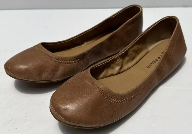 Lucky Brand Women's Emmie Ballet Flats Latte Leather Slip On Casual Shoes 8 M