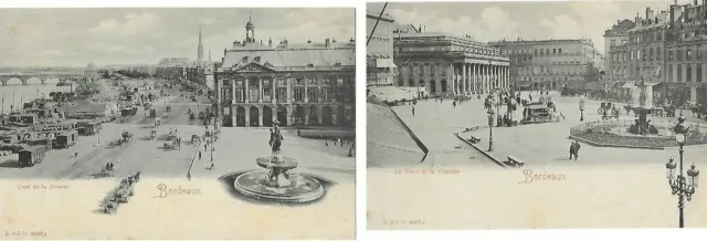 2 CPA old postcard Bordeaux quai de la Customs animated + place comedy