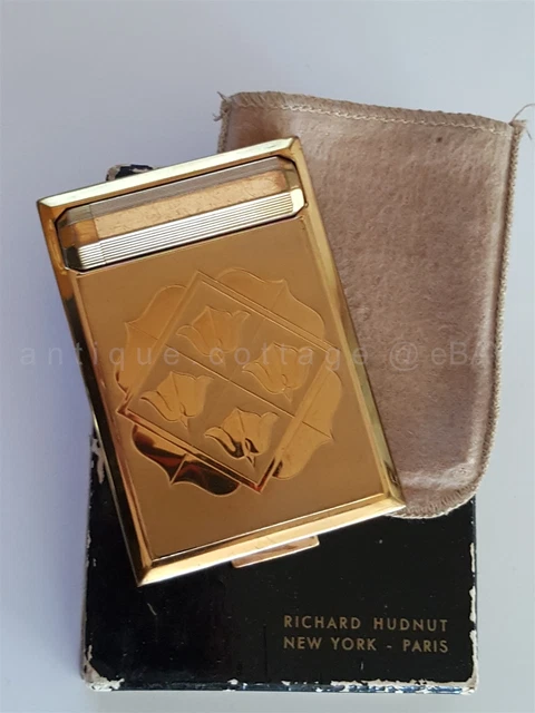 vintage ART DECO DUBARRY RICHARD HUDNUT TULIP GOLDTONE VANITY COMPACT box cloth