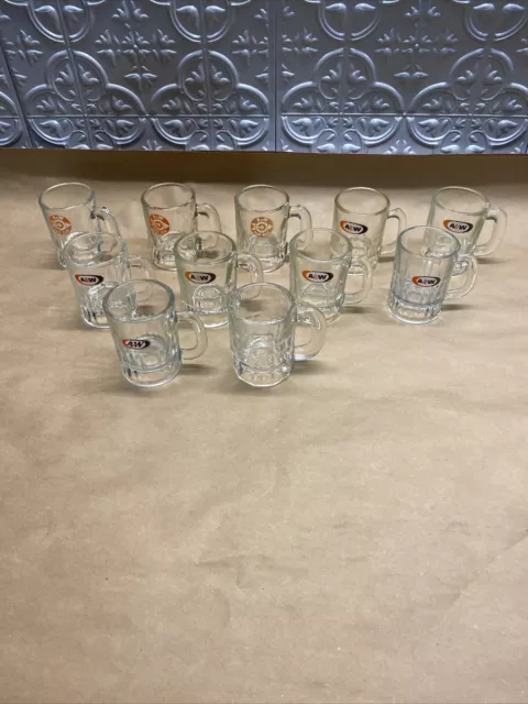 AW ROOT BEER Vtg Mini Shot Clear GLASS MUG LOT Of 11 Various Logo HEAVY!