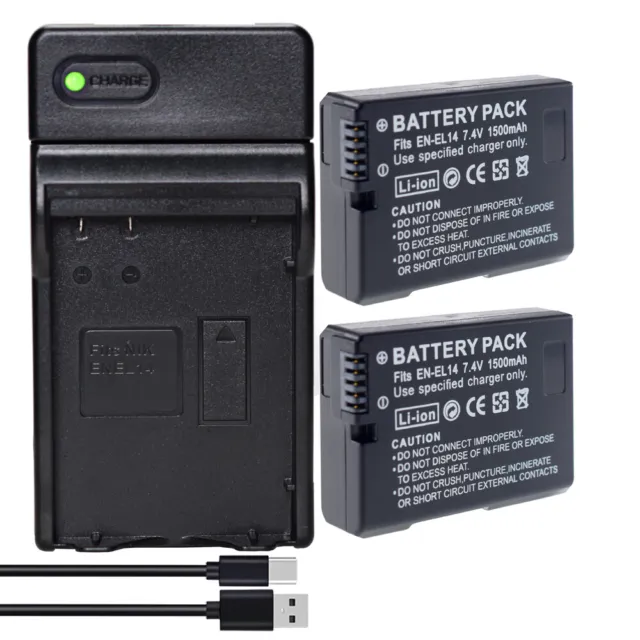 2X EN-EL14a Battery +USB Charger For Nikon D5300 D5200 D5100 D3300 D3200 D3100