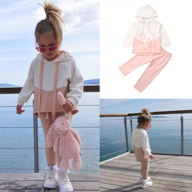 Toddler Baby Girls Patchwork Outfits Hooded Tops Pants Tracksuit Clothes Set