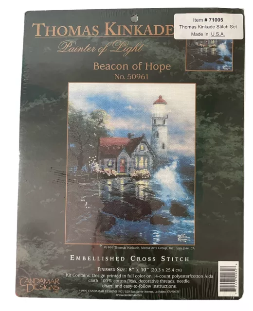 Candamar Designs Thomas Kinkade Beacon Of Hope Embellished Cross Stitch Kit New