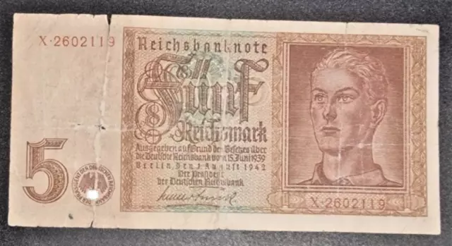 Drittes Reich 5 Reichsmark 1942 Banknote