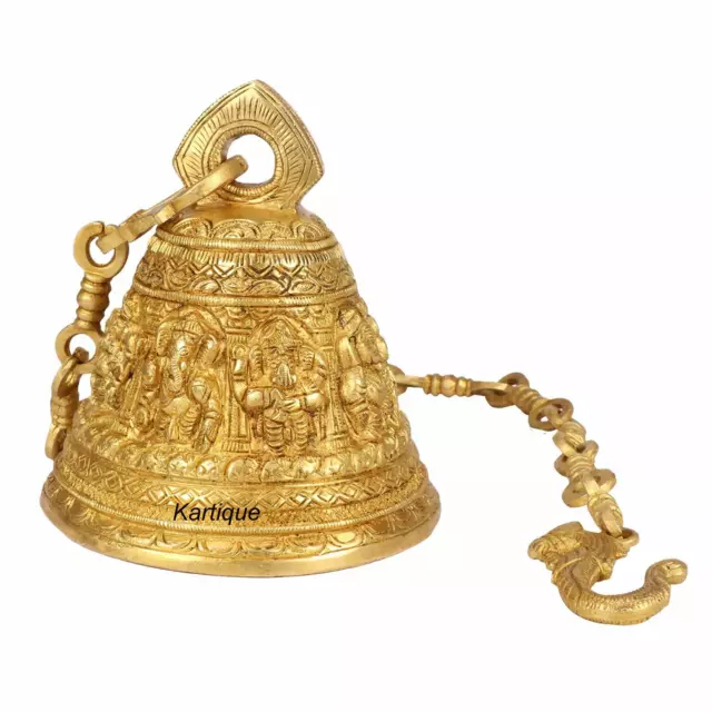 Brass Hanging Bell with Chain Melodious Ringing Sound Ghanti for Home Temple