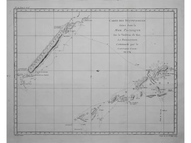 Voyages Cook. New Caledonia New Hebrides Old map Cook 1774