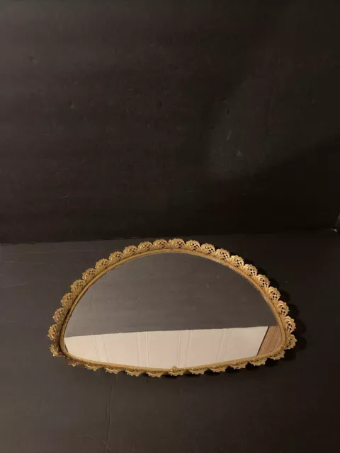 Vintage 16 X 11” Mirror Vanity Tray  Gold Filigree Ornate Perfume Dresser