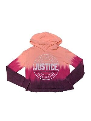 Justice Active Girks Ombré Pink Purple Crop Hooded Sweatshirt Size 8