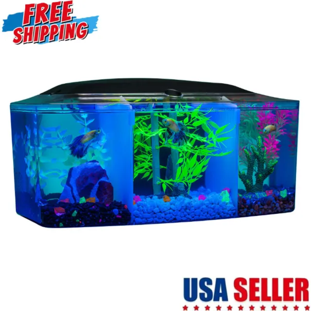 Rectangular Glass Aquarium Stand Fish Plant Tanks W/ LED Lights Filter 3 Gallon