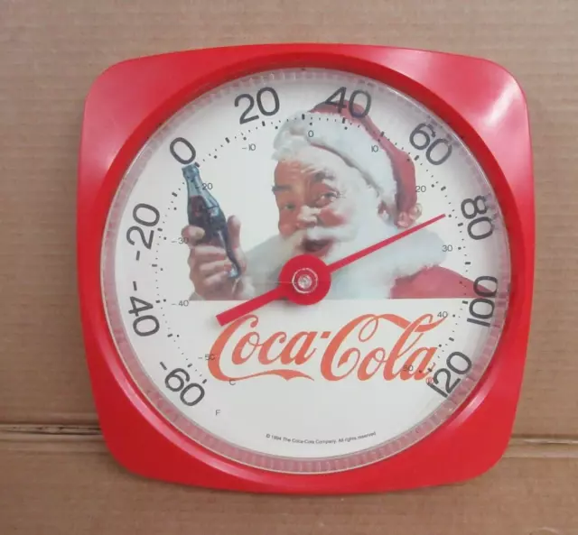 Vintage Coca Cola 12 Inch Square Hanging Thermometer Christmas Santa 1990s