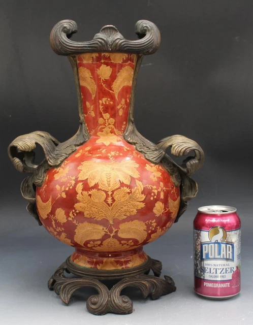 Vintage Wong Lee 1895 Bronze & Porzellan Griff Vase oder Urne Blumendekorationen 12