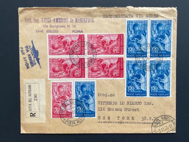 Postal History - Vatican City 1955 reg. air mail to USA