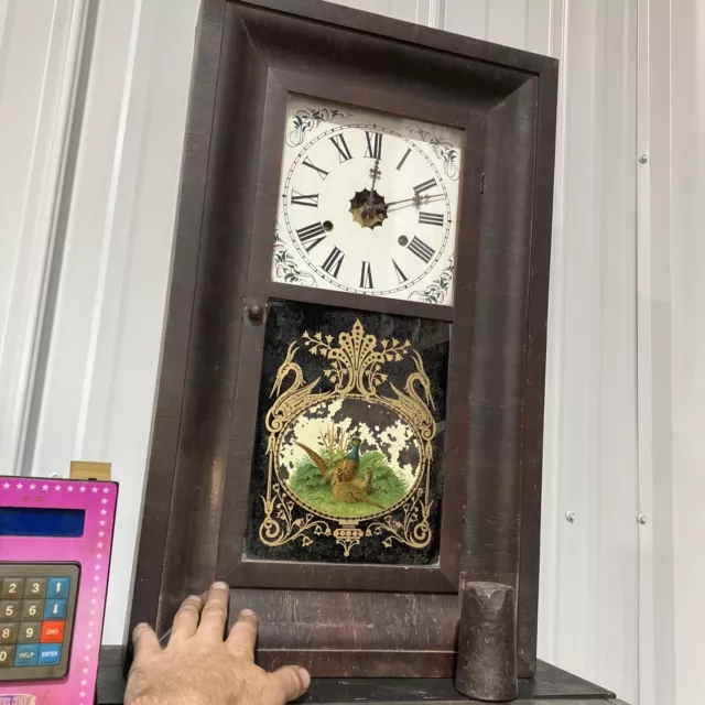 Wm. L. Gilbert Clock Co Brass Eight Day Thirty Hour Reverse On glass Antique