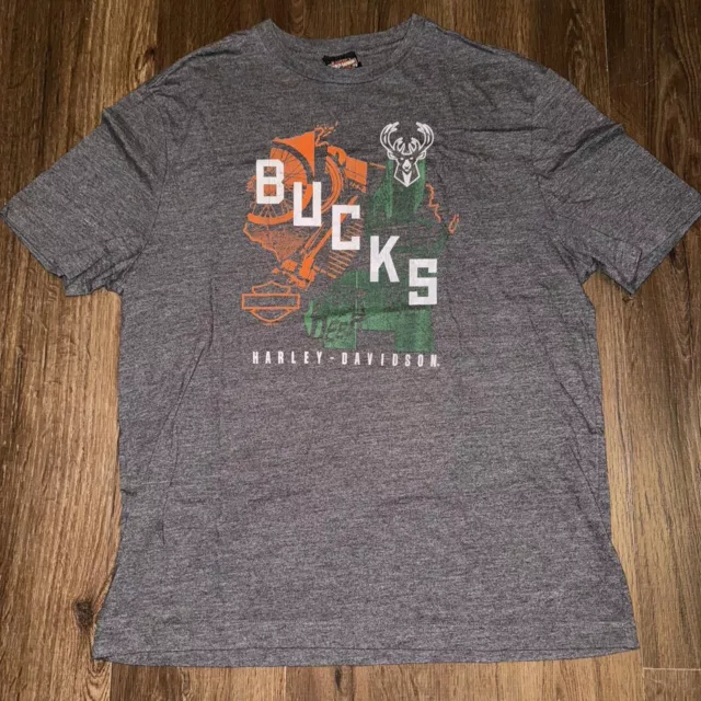 Harley Davidson Milwaukee Bucks NBA Basketball T-Shirt 2020 Gray Motorcycles