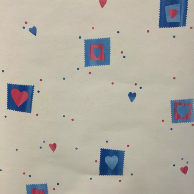 Girls Red Blue White Spots and Hearts Kids Nursery Children Room Wallpaper