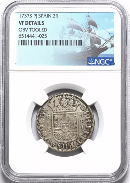 COLONIAL ERA SPAIN. Philip V, Silver 2 Reales, 1737, NGC VF Details