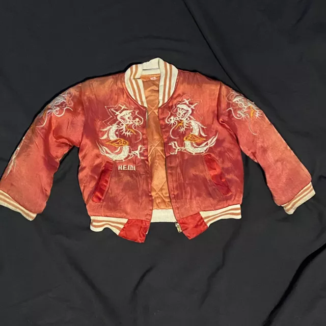 Vintage Original 1950s Satin Kids Souvenir Jacket Korea DMZ Japanese Made