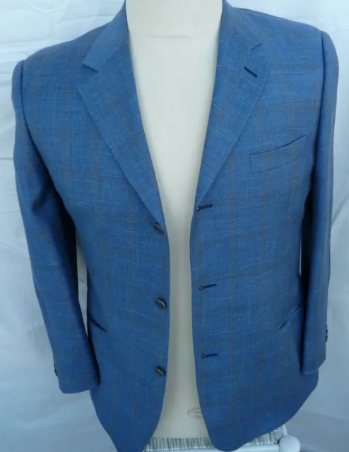 RRP€750 CERRUTI 1881 Blazer Jacket Silk Blend Size 56 Blue Squares Made in Italy