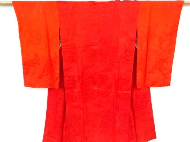 36620# Japanese Kimono / Antique Hitoe Juban / Woven Floral Plants