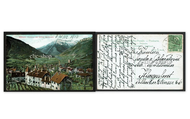 1 AK ANSICHTSKARTE CARTOLINA MERAN OBERMAIS MIT SCHLOSS ROSENSTEIN MERANO (i1582