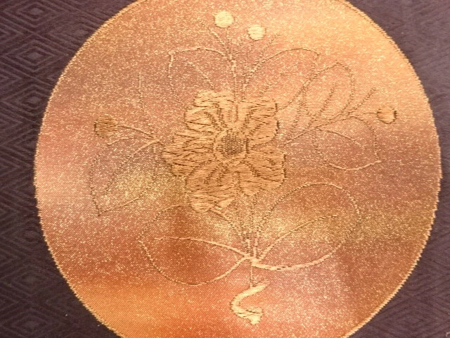 6566368: Japanese Kimono / Antique Nagoya Obi / Woven Roundel With Flower