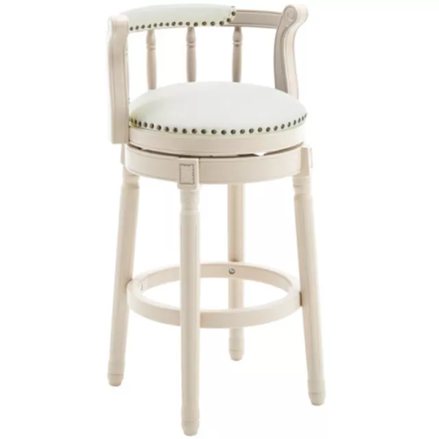 Cow Top Leather Wooden Bar Stool,Seat H/29.5'' Swivel Bar Height Chair White 1PC