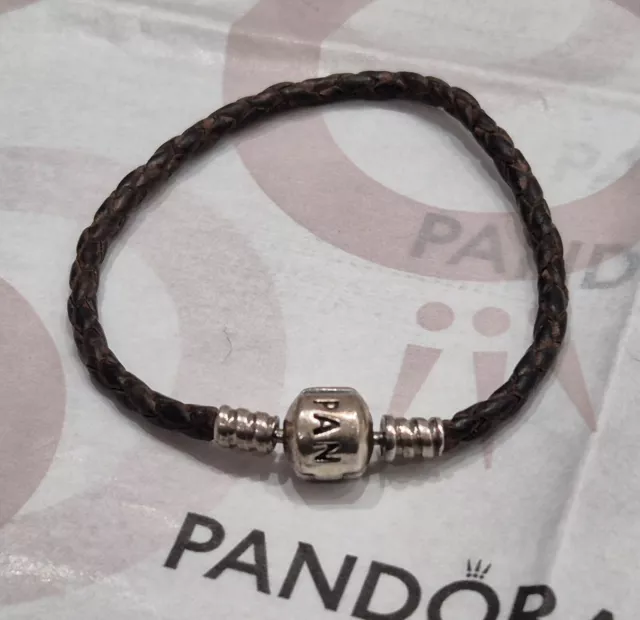 Genuine Silver Pandora Moments Brown Leather Bracelet  925 ALE 17cm